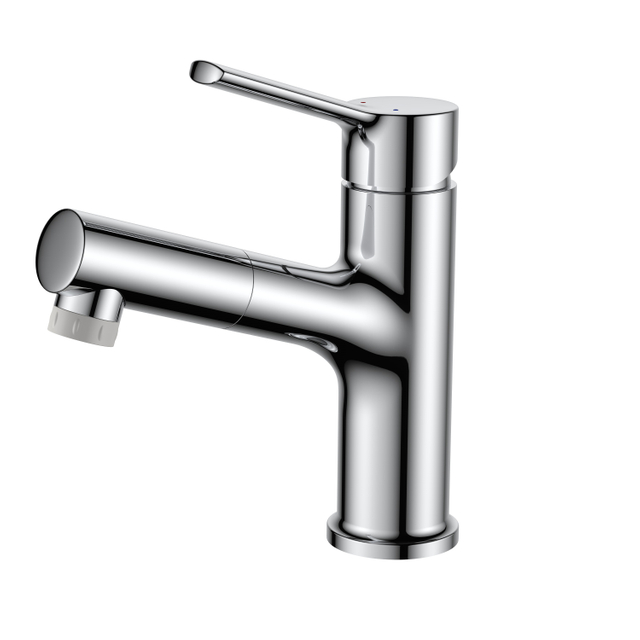 Robinet de lavabo en laiton chaud et froid, fournisseur d'usine, salle de bains contemporaine chrom&eacute;e &agrave; poign&eacute;e unique, robinet extractible