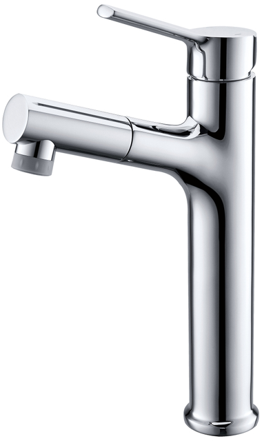 Robinet mitigeur de lavabo extractible avec pulv&eacute;risateur, vente en gros, robinet monotrou pour &eacute;vier de salle de bains, grand robinet d'eau chrom&eacute; avec pulv&eacute;risateur