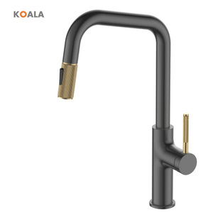Rubinetto da cucina in ottone senza piombo, certificato Cupc, a tirante singolo, oro rosa/nero, con maniglia in ottone inciso