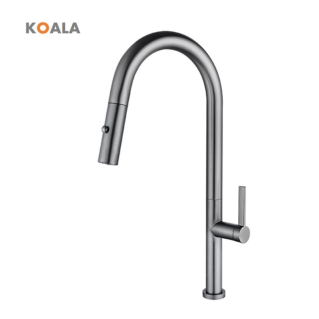 Grifo mezclador de cocina moderno, chapado en negro mate, suministro de agua fr&iacute;a y caliente, grifo extra&iacute;ble para fregadero de cocina con un solo orificio montado en cubierta