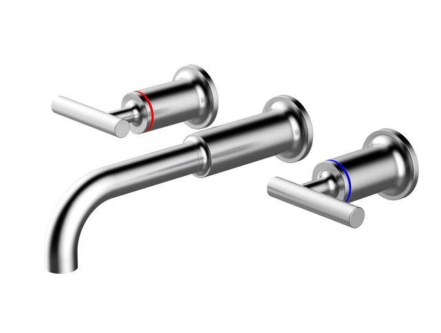 Grifo de ba&ntilde;o generalizado de doble manija de oro cepillado de lujo grifo montado en la pared contempor&aacute;neo