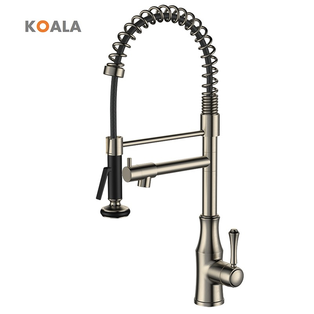Grifos de fregadero de cocina abatibles negros cepillados de acero inoxidable de lat&oacute;n, grifo de cocina con resorte Dwon