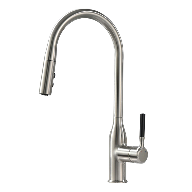 Grifo de cocina moderno de lat&oacute;n de un solo orificio, grifo de lavabo abatible fr&iacute;o y caliente con rociador ajustable chapado en plata