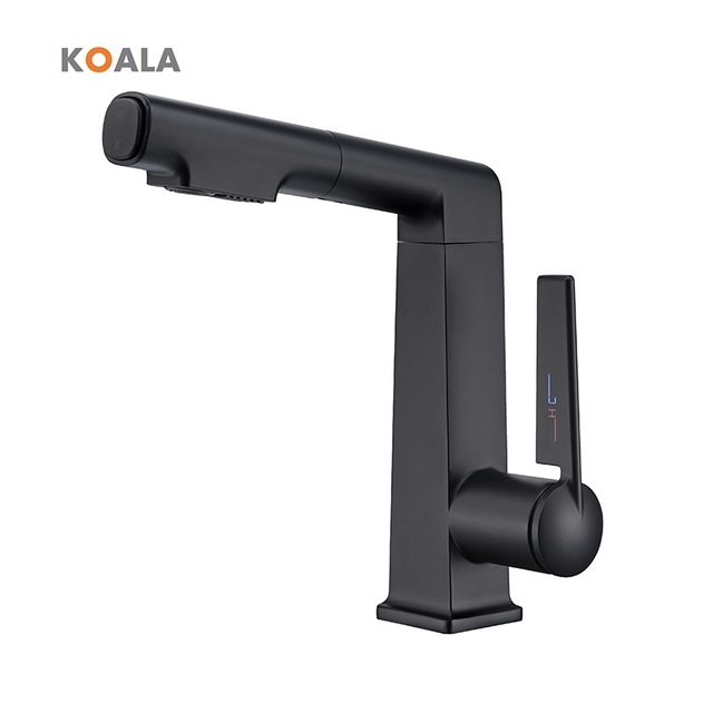 Grifo de lavabo de ba&ntilde;o extra&iacute;ble de estilo moderno negro mate de un solo orificio de lujo de alta calidad
