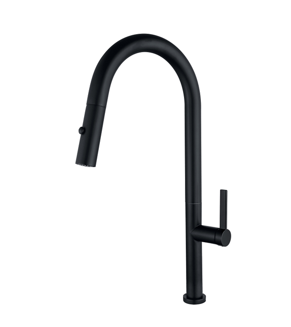Grifo mezclador de cocina moderno, chapado en negro mate, suministro de agua fr&iacute;a y caliente, grifo extra&iacute;ble para fregadero de cocina con un solo orificio montado en cubierta
