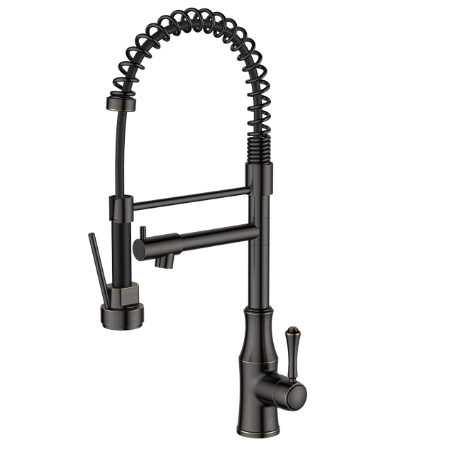 Grifos de fregadero de cocina abatibles negros cepillados de acero inoxidable de lat&oacute;n, grifo de cocina con resorte Dwon