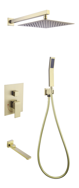 Sistema de grifo de ducha de montaje en pared de ba&ntilde;o cuadrado con equilibrio de presi&oacute;n y acabado cromado de lat&oacute;n de f&aacute;brica OEM